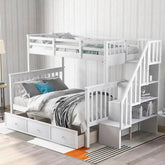 Bellemave® Twin over Full Stairway Bunk Bed with Drawer, Storage and Guard Rail - Bellemave